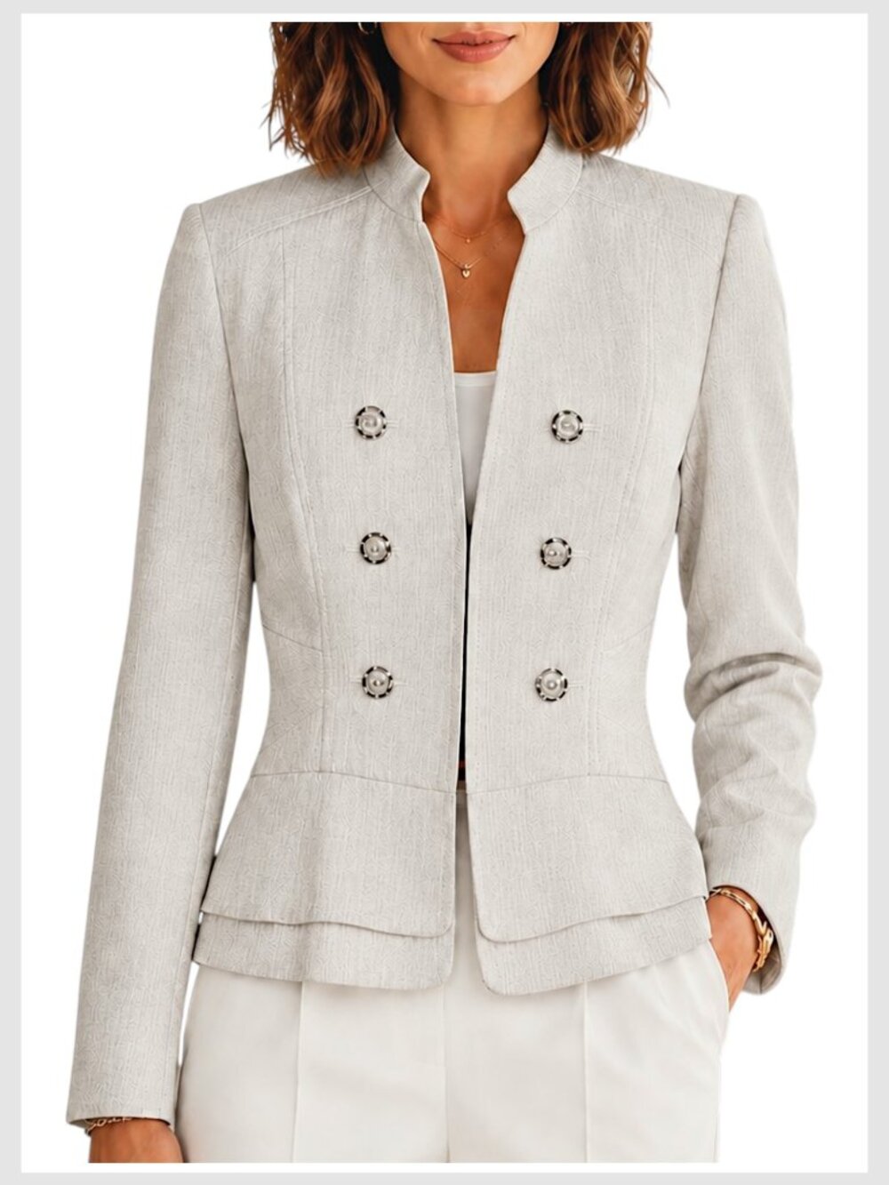 White House Black Market Cream Military Peplum Blazer 4
